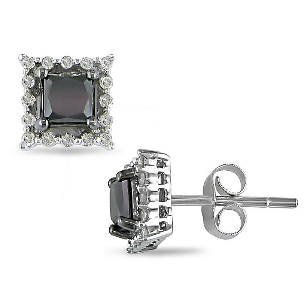 1 Ct. T.w.* Black And White Diamond Earrings In 10K White Gold