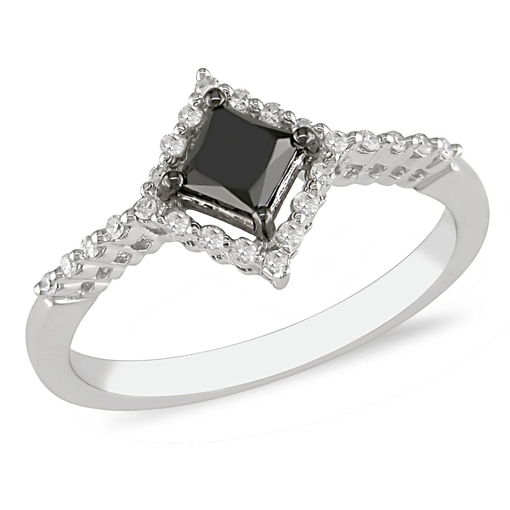 1+2 cttw Black and White Diamond Ring in 10K White Gold