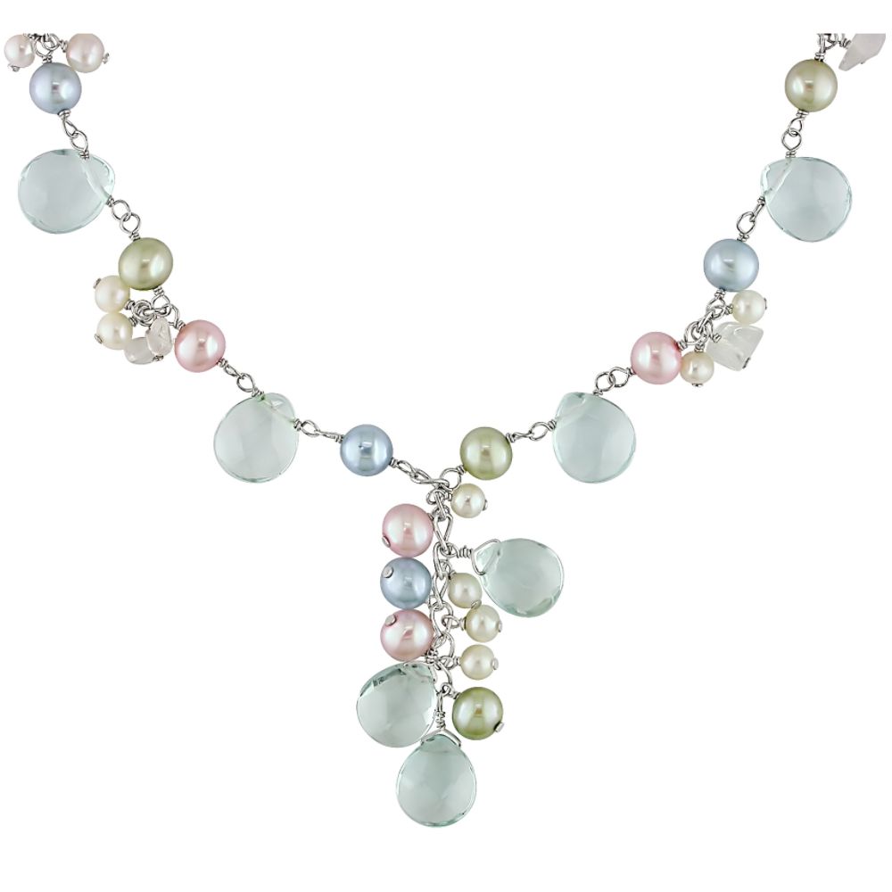Multi-Color Cultured Freshwater Pearl and Gemstone Necklace in Sterling Si at Sears.com