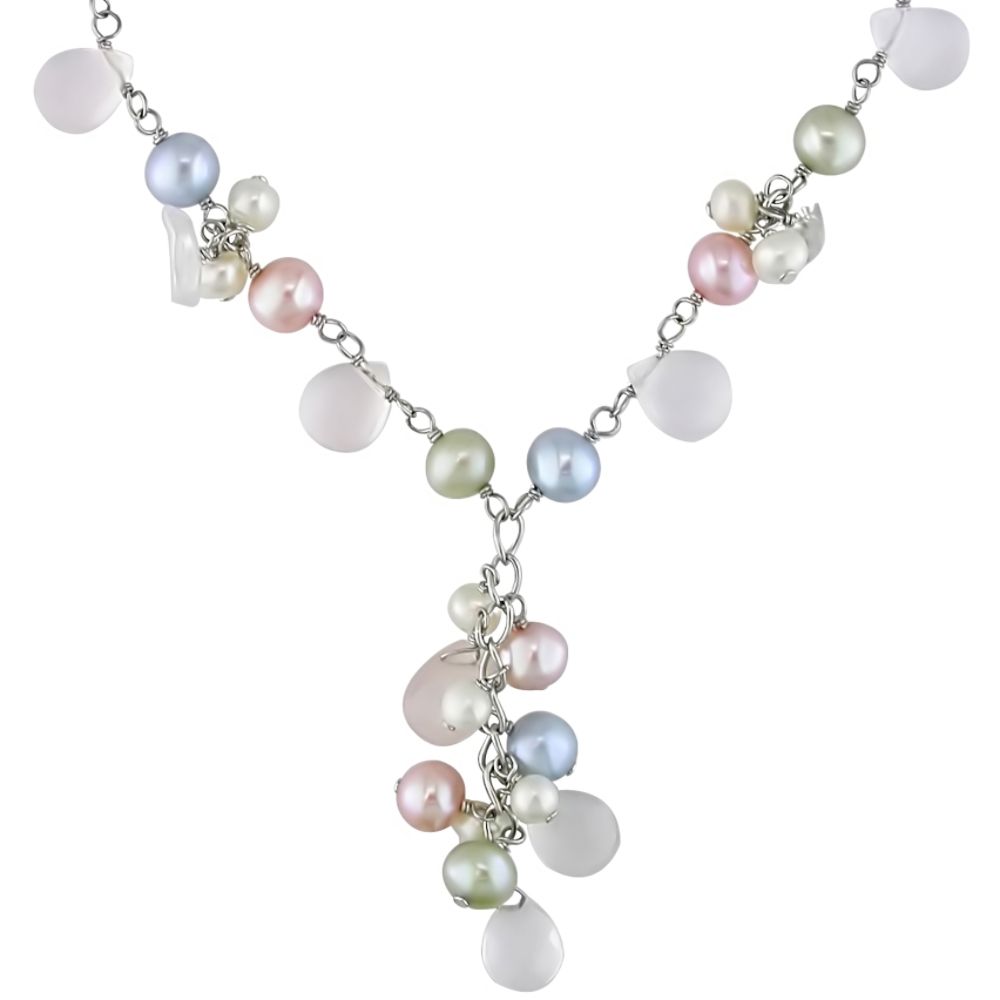 Multi-color Cultured Freshwater Pearl And Gemstone Necklace In