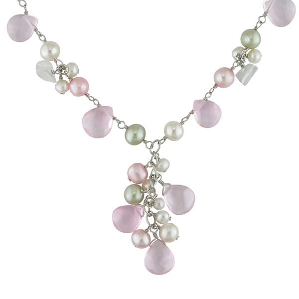 Multi-color Cultured Freshwater Pearl And Gemstone Necklace In