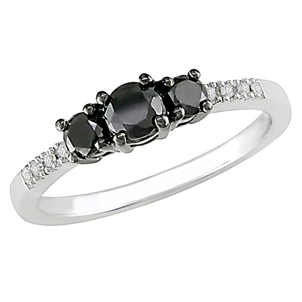 0.50 Cttw Black And White Diamond Three-stone Ring In Sterling Silver
