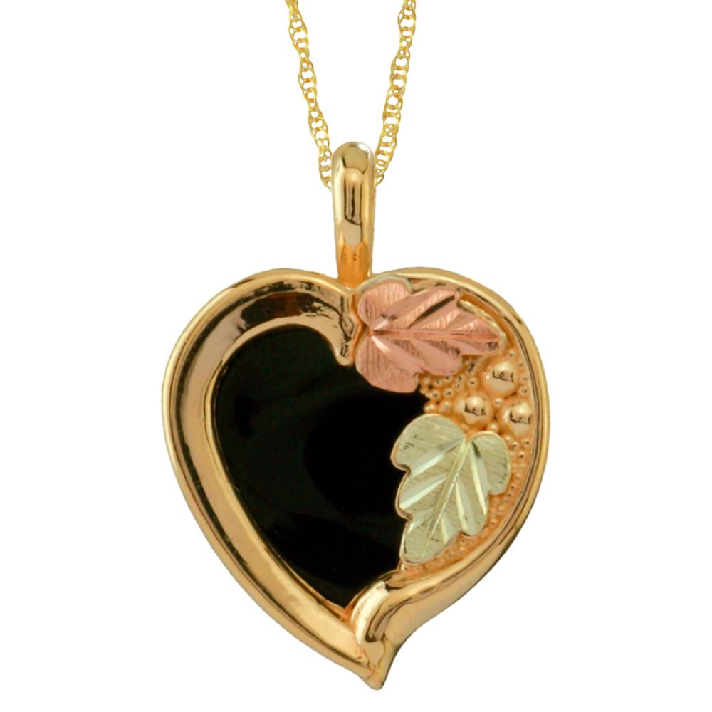 Black Hills Gold Tricolor 10K Onyx Heart Pendant