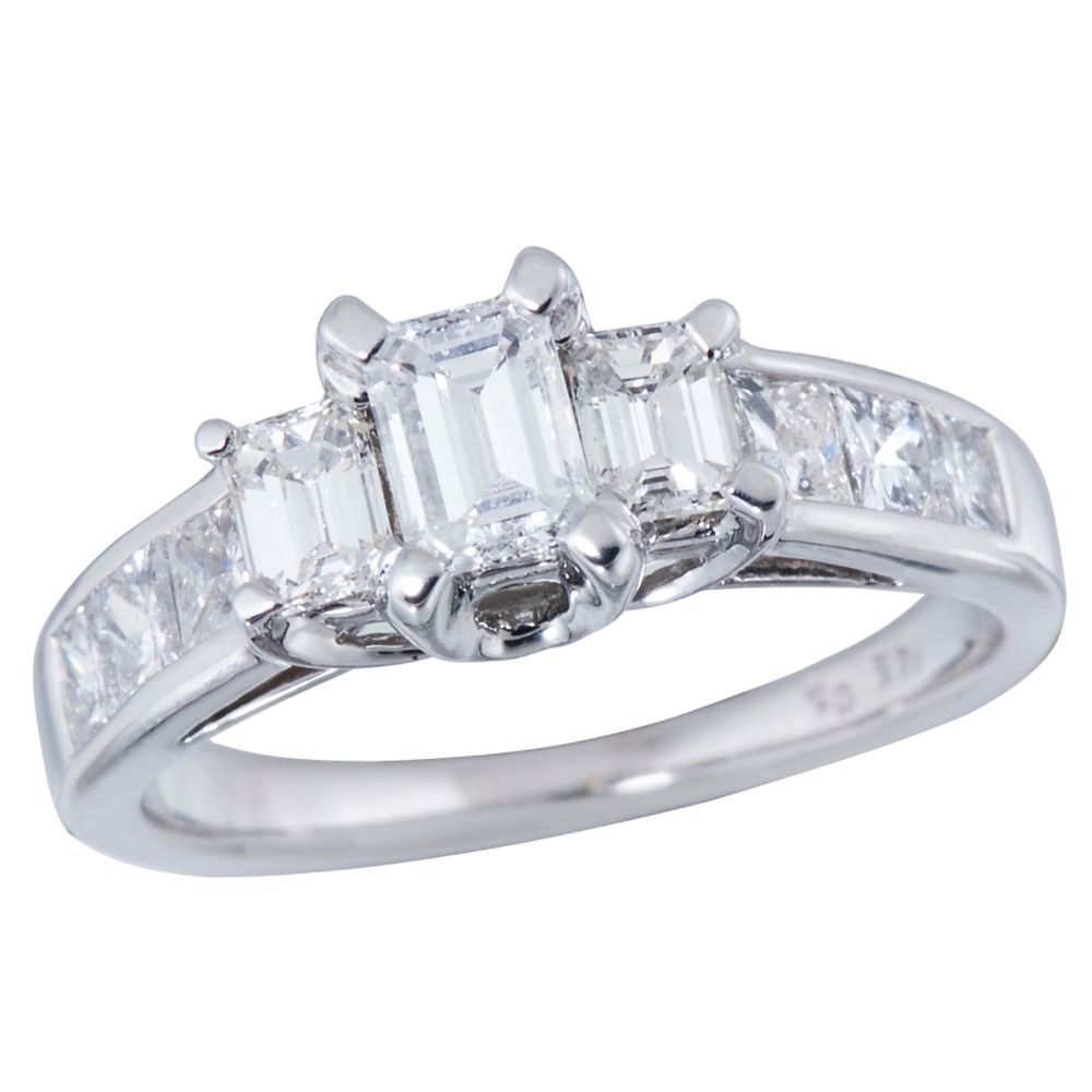 1 cttw Emerald and Princess Diamond Engagement Ring in 14k White Gold