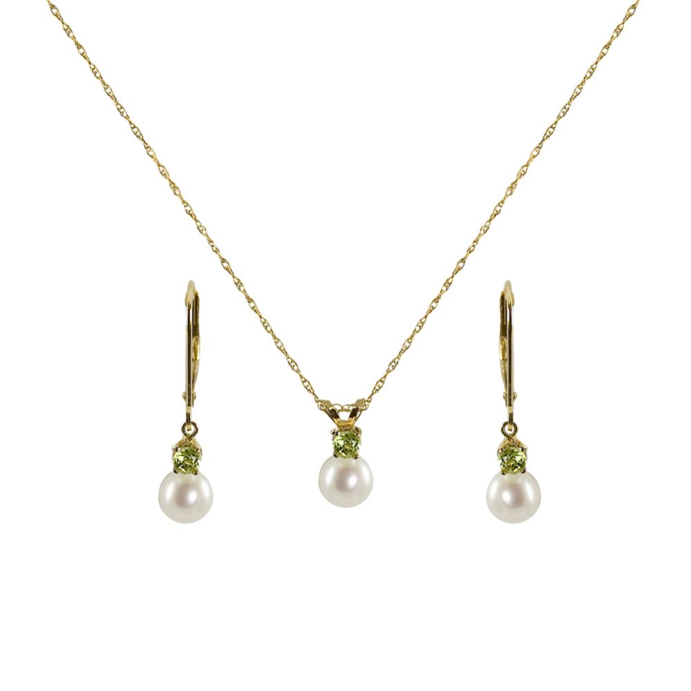 6-6.5mm Cultured Freshwater Pearl and Peridot Pendant and Earring Set. 10k Yellow Gold at Sears.com