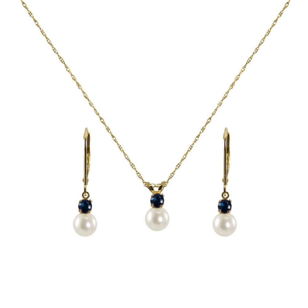 6-6.5mm Cultured Freshwater Pearl and Sapphire Pendant and Earring Set. 10k Yellow Gold at Sears.com