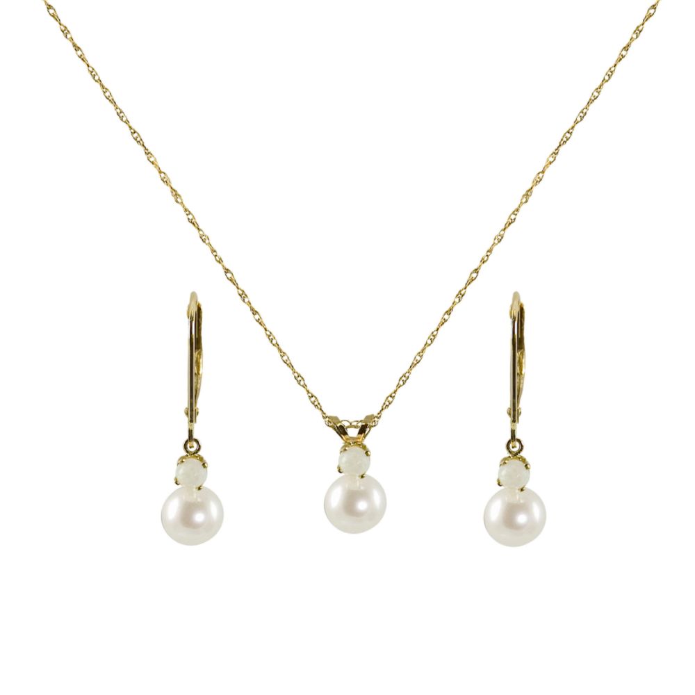 6-6.5mm Cultured Freshwater Pearl and Opal Pendant and Earring Set. 10k Yellow Gold at Sears.com