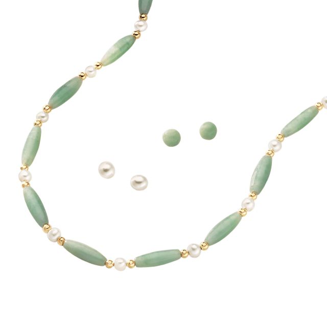 Green Jade and Pearl Necklace and Earrings Set at Sears.com
