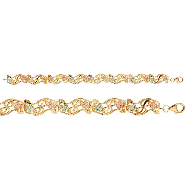 Black Hills Gold Tricolor 10K Wavy Link Bracelet