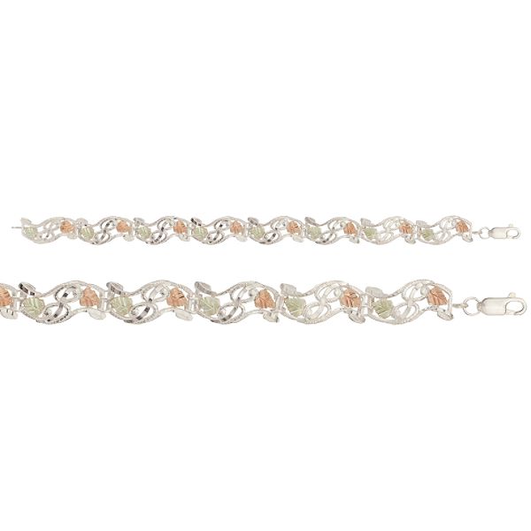 Black Hills Gold Tricolor Sterling Silver Wavy Link Bracelet