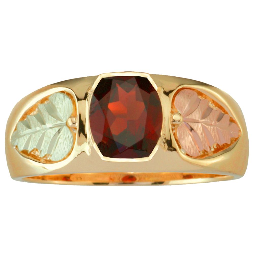 Black Hills Gold Tricolor 10K Gold Men's Garnet Ring