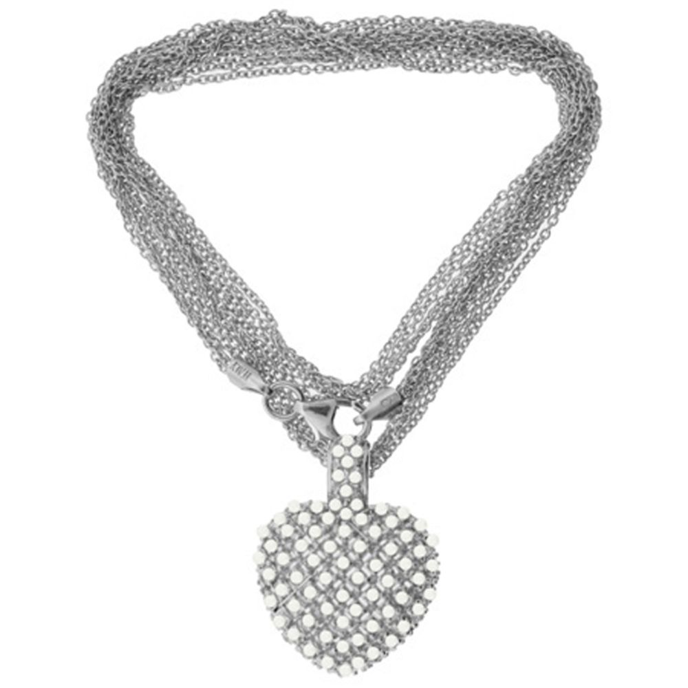 1 Cttw Diamond And Sterling Silver Pave Heart On Multi Strand Necklace