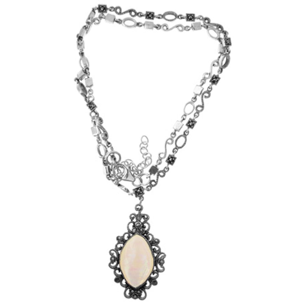 16" Sterling Silver and Marcasite Necklace with Mother of Pearl Pendant at Sears.com