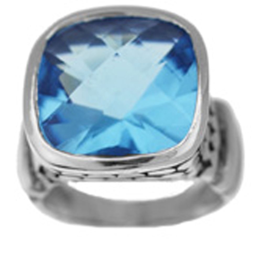 Sterling Silver Aqua Glass Square Solitaire with Beaded Shank Ring at Kmart.com