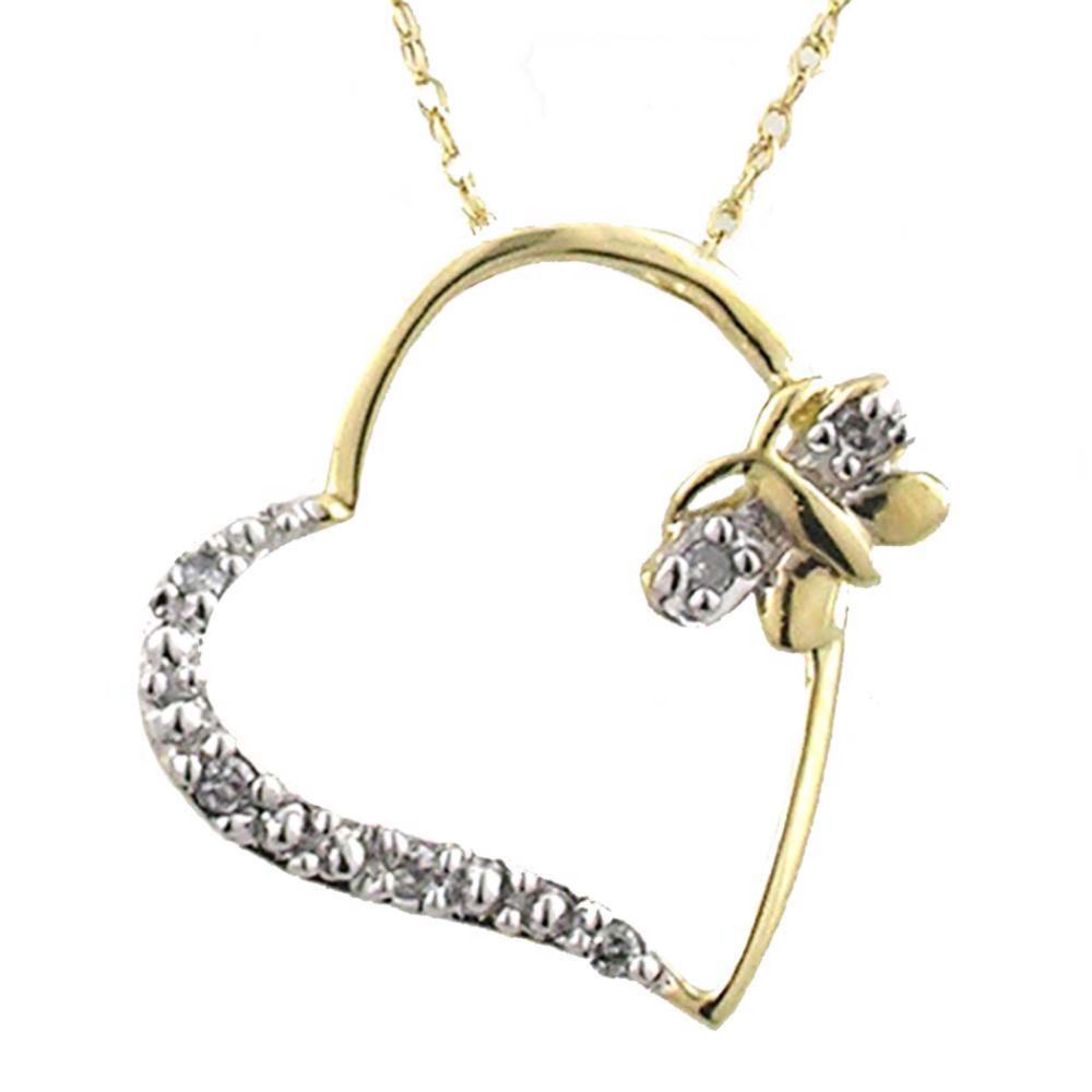 Diamond Accent Heart and Butterfly Pendant. 10k Yellow Gold
