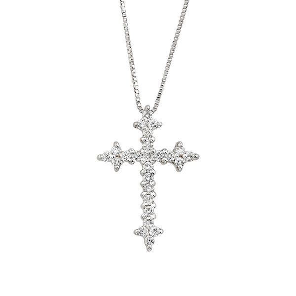 .25 Cttw Hi I1i2 Round Diamond 18K White Gold Cross