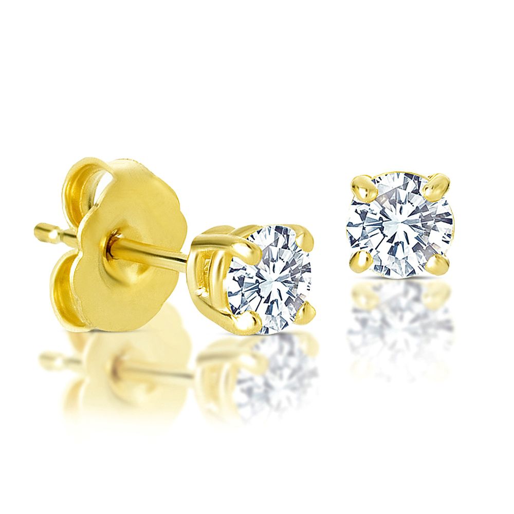 CLASSIC * Round Diamond Stud Earrings In 14K Yellow Gold. I-J I2-I3