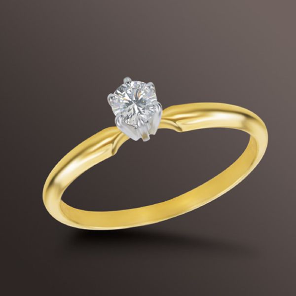 Round Cut Diamond Solitaire Engagement Ring 14K Yellow Gold