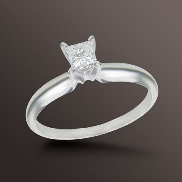 Princess Cut Diamond Solitaire Engagement Ring 14K White Gold