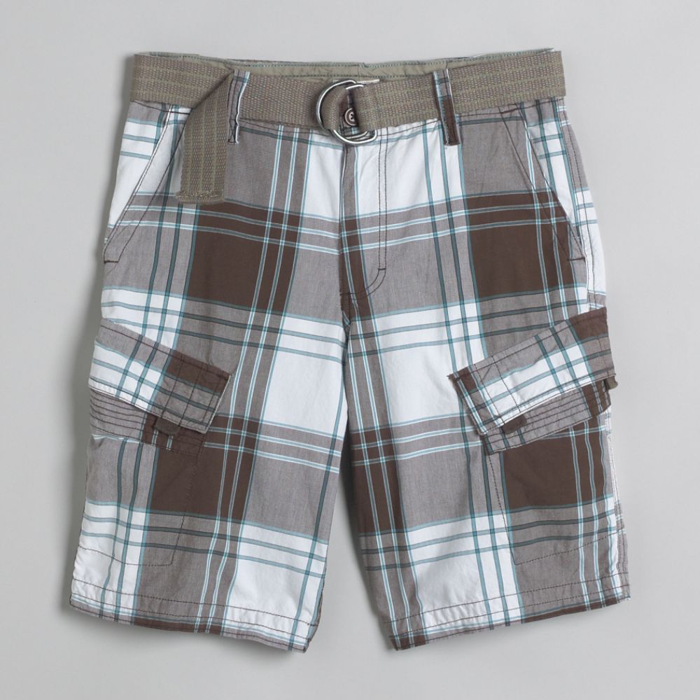 Route 66 Men's Plaid Canvas Belted Cargo Shorts