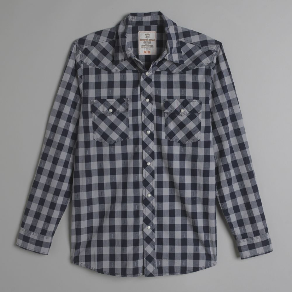 Route 66 Men's Long Sleeve Vintage Wash Button Down Plaid Shirt
