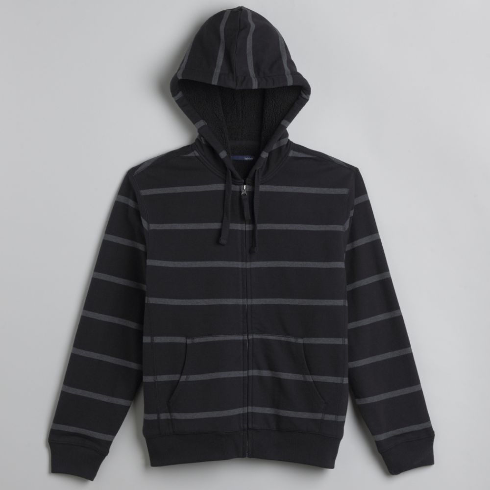 Basic Editions Men's Big & Tall Sherpa-Lined Striped Hoodie