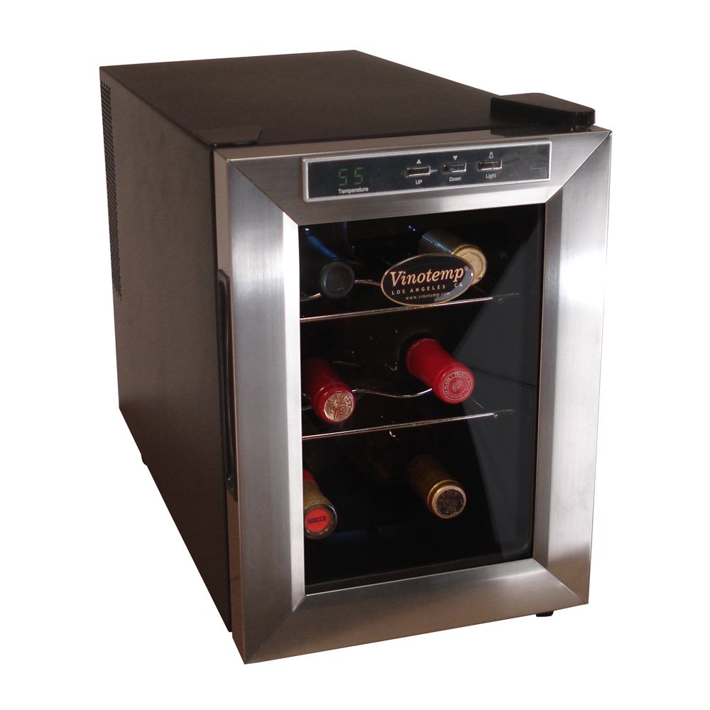 Vinotemp 6-Bottle Wine Cooler - Black/Brushed Aluminum Door