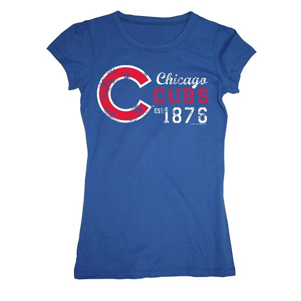 MLB Women's Chicago Cubs Cap-Sleeve Scoop with Raw Edges Jersey Tee