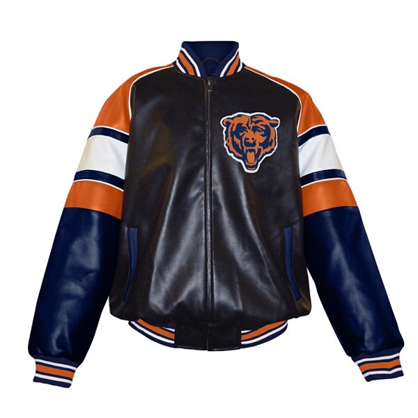 Nfl Men's Chicago Bears Full Zip Pleather Varsity Jacket