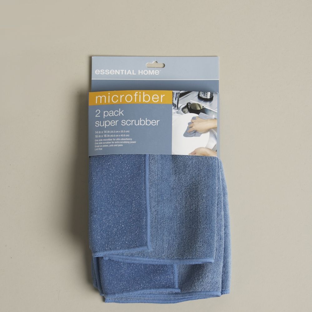 Essential Home 2-pk Microfiber Super Scrubber Dish Towel Slate Blue
