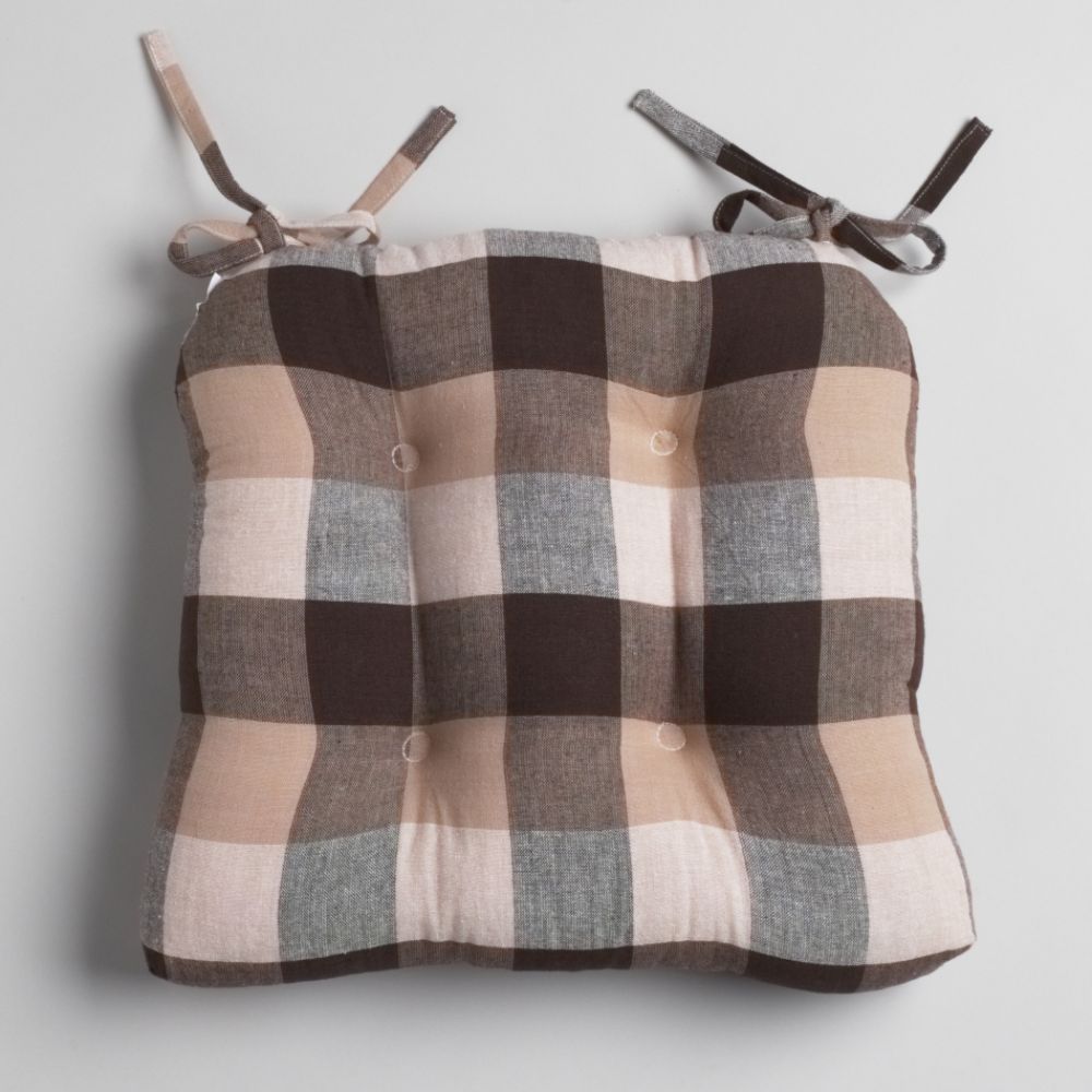 Essential Home 2Pk Chocolate Checkered Chair Pad