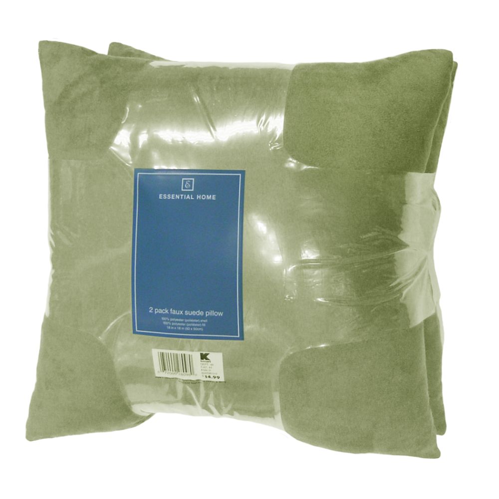 Essential Home 2-Pack Faux Suede Decorative Pillow, Sage, 18x18 at Kmart.com