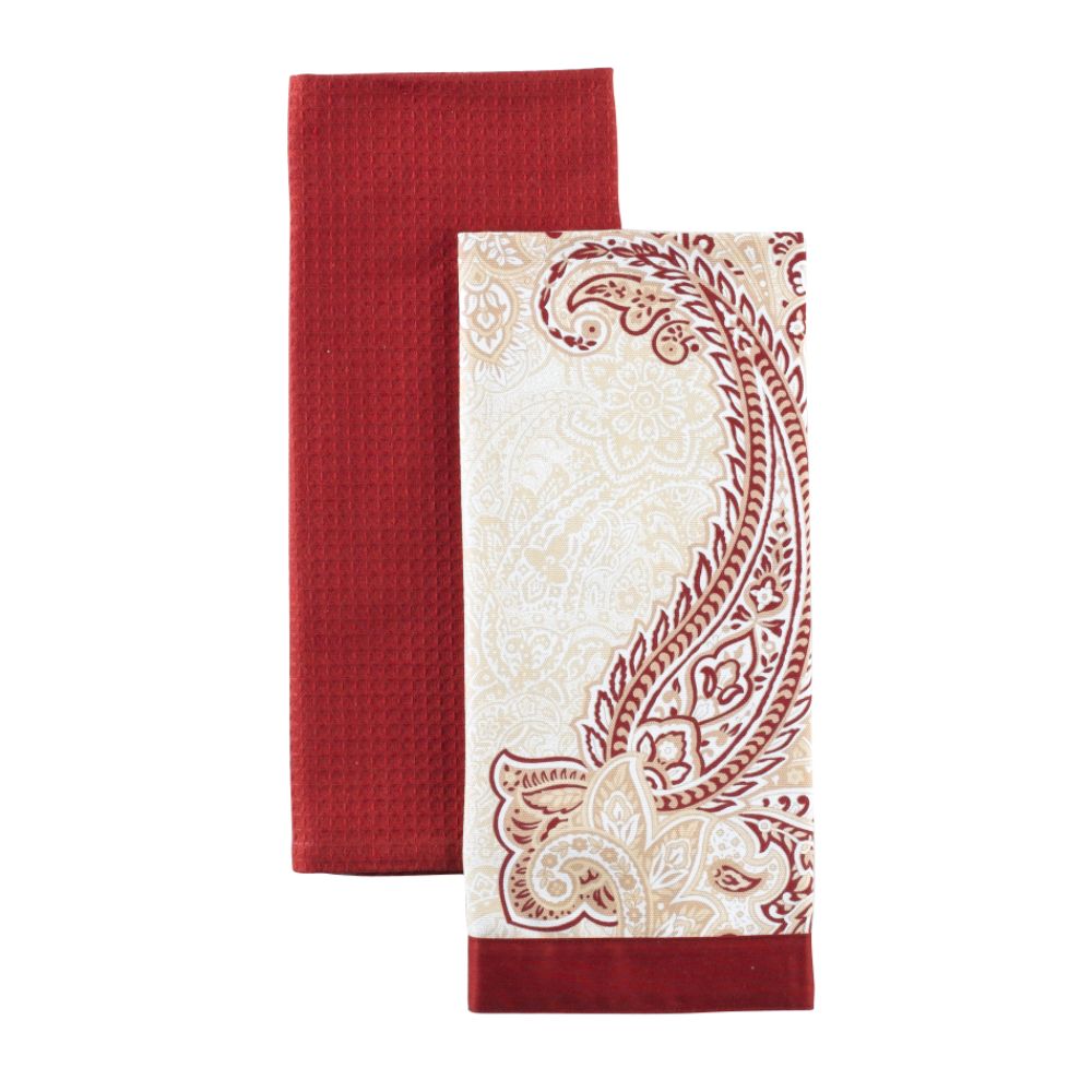 Jaclyn Smith Today Red And Tan Paisley 2 Piece Kitchen Towel Set