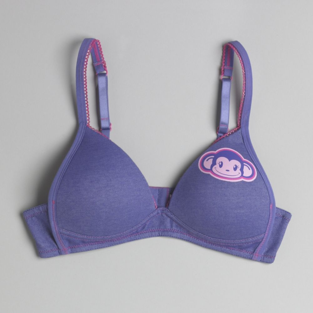 Joe Boxer Girl's Monkey Graphic Denim Bra