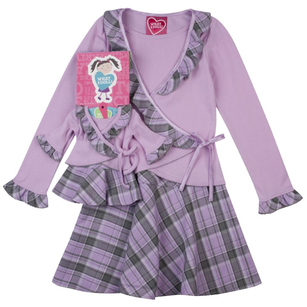 What A Doll Girl's Plaid Skirt Print Dress With Doll Dress