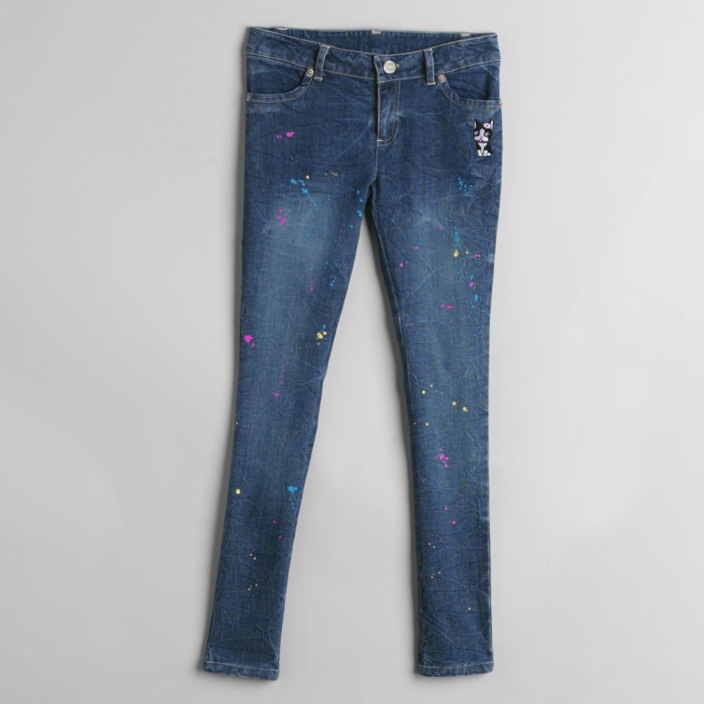 Rebecca Bonbon Girl's Paint Splatter Mascot Embroidered Jeans