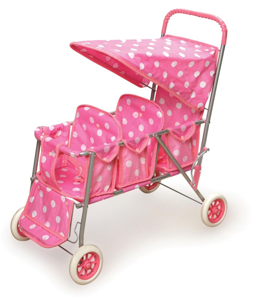 Badger Toy Triple Doll Stroller - Pink with White Polka Dots Children's Toys