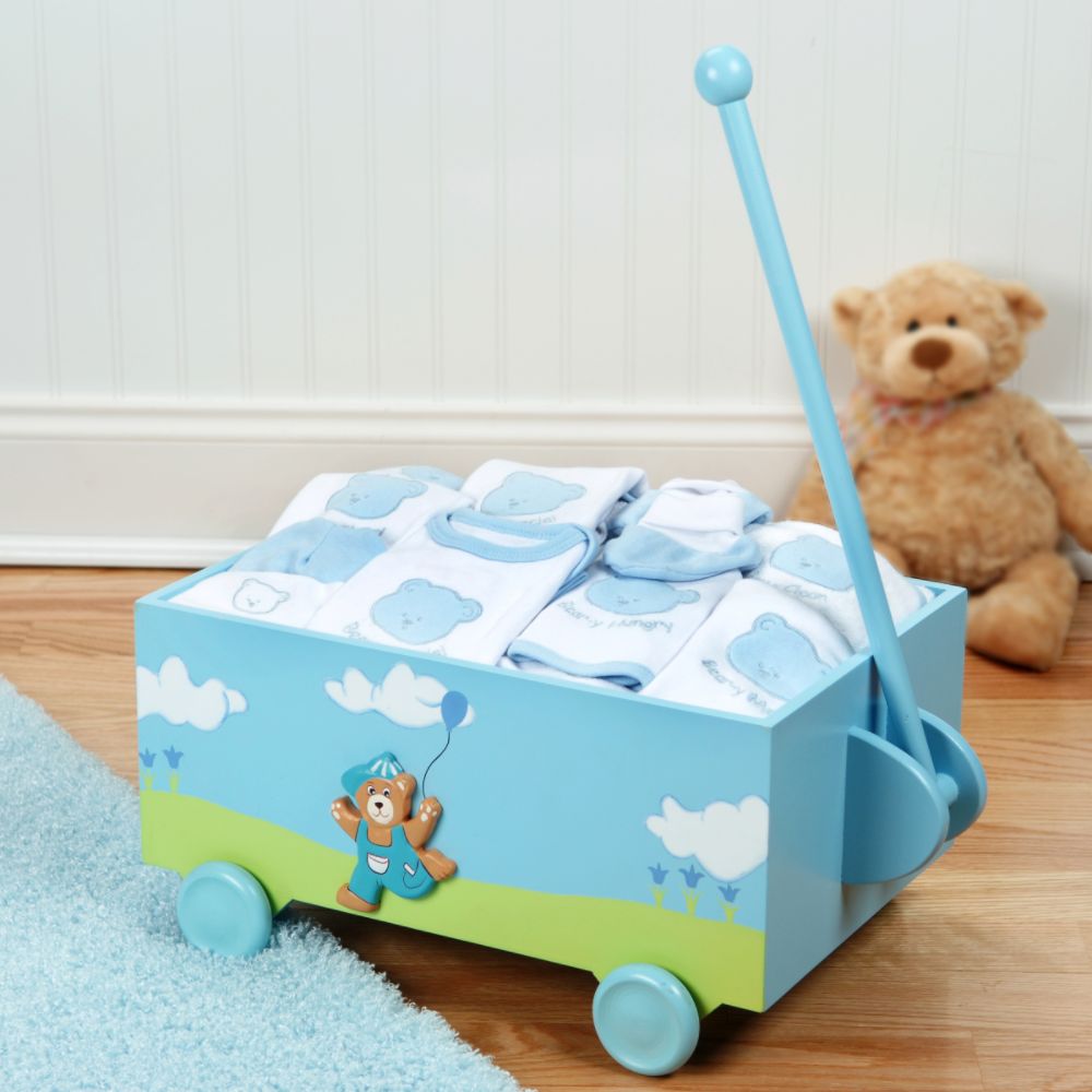 Baby Aspen Welcome to the World Blue Baby Wagon and 10 Piece Layette Set