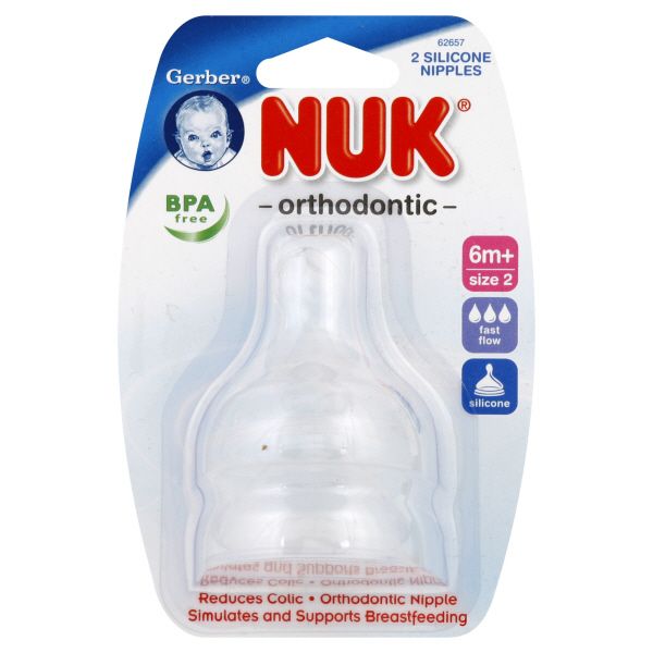 Gerber Nipples, Orthodontic, Silicone, Fast Flow, Size 2 (6 M+), 2 nipples at Kmart.com