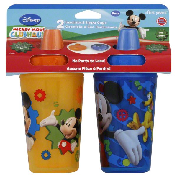 The First Years Sippy Cups, Insulated, Disney Mickey Mouse Clubhouse, 9M+, 2 cups