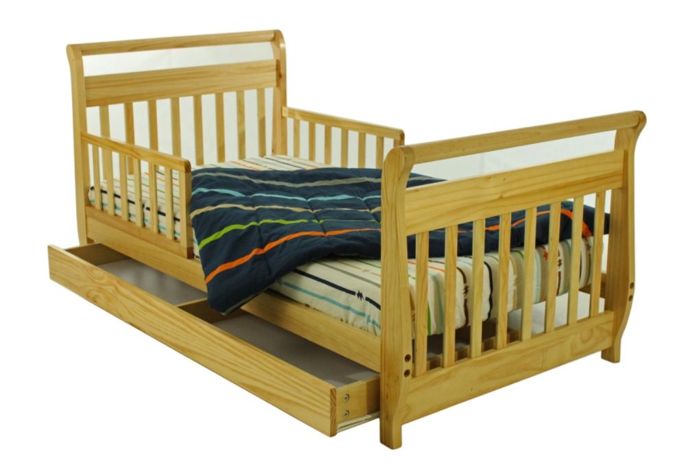 Dream on Me Sleigh Toddler Bed with Storage Drawer, Natural at Sears.com