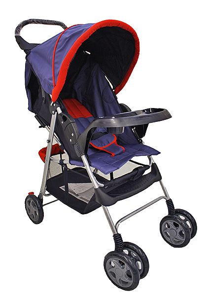 Reclining Stroller With Console, Red/Blue