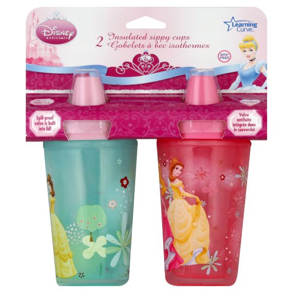 The First Years Learning Curve Sippy Cups, Insulated, Disney Princess, 9 oz, 9M+, 2 cups