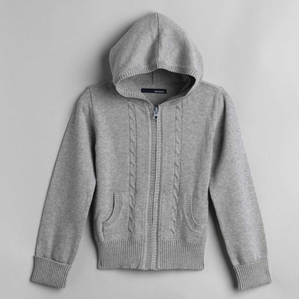 Basic Editions Girl's Cable Knit Hooded Sweater