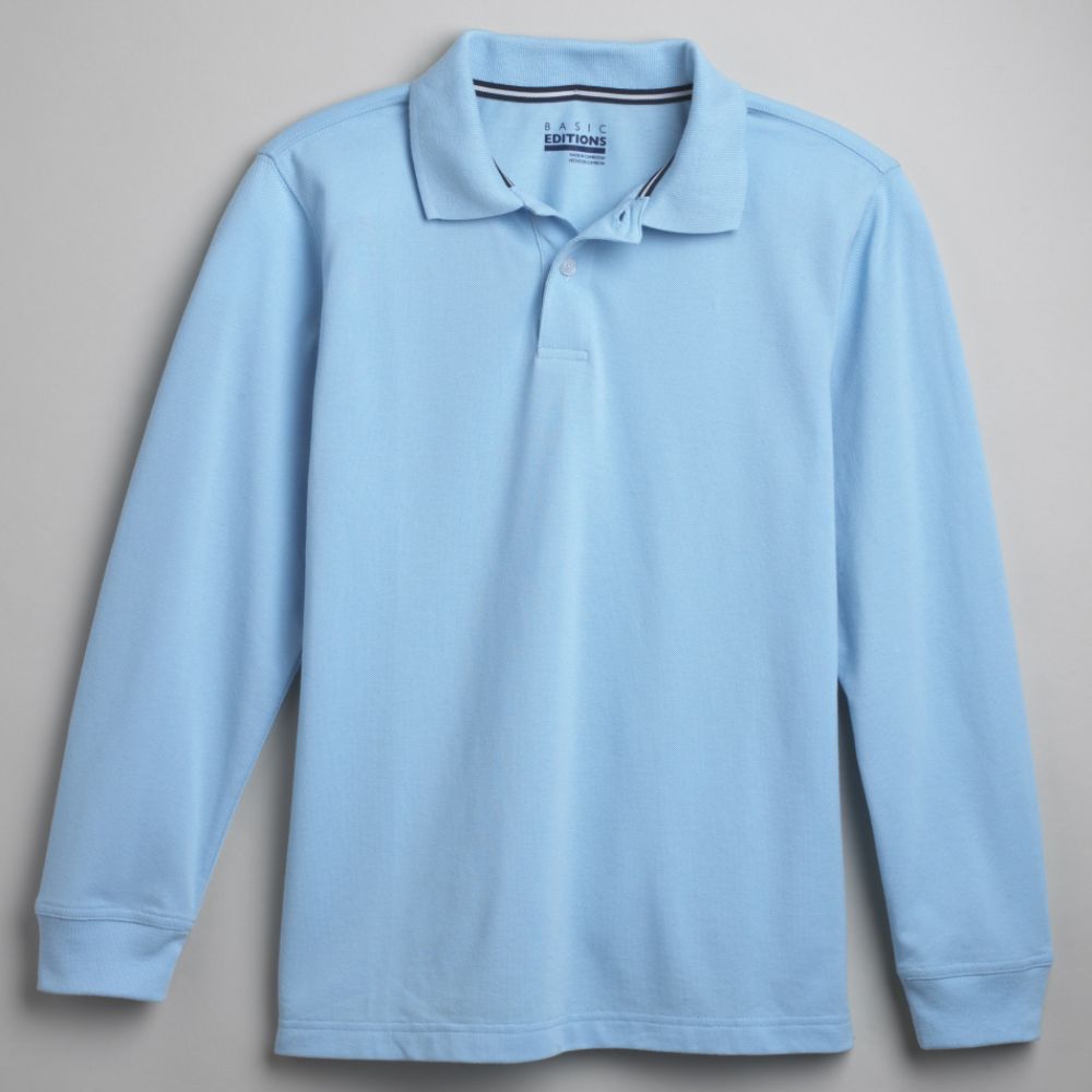 Basic Editions Boy's Solid Long Sleeve Polo Shirt