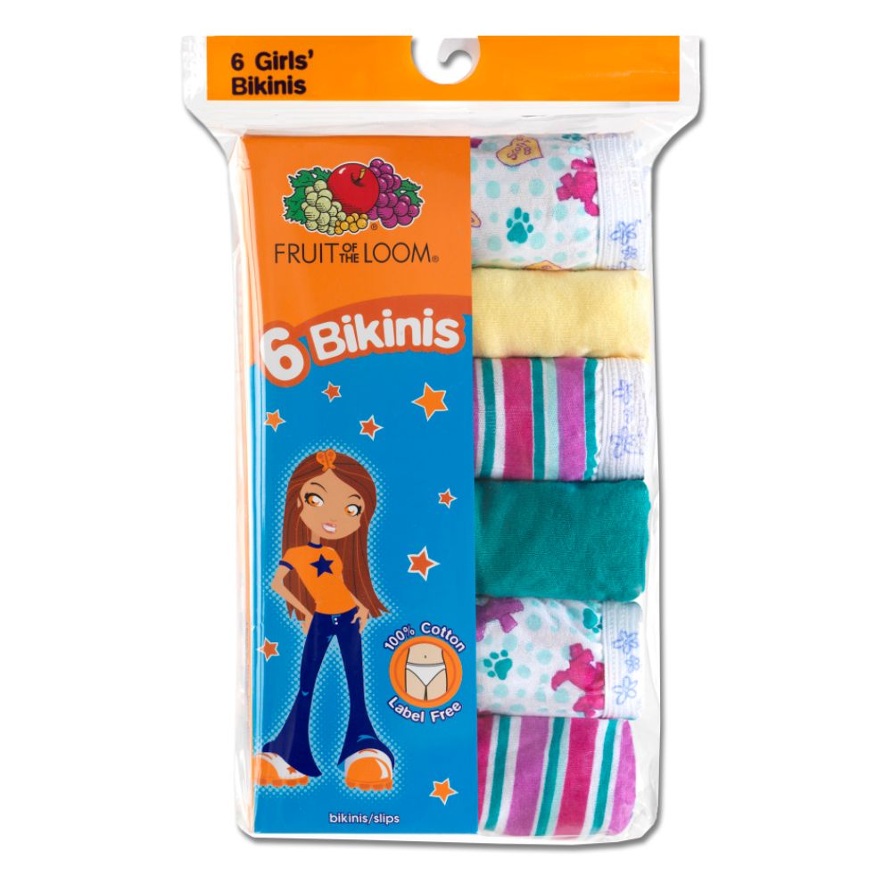 Fruit of the Loom Girl's Cotton Bikini - Assorted 6 Pack