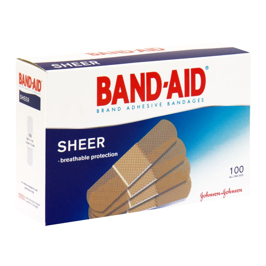 Band-Aid Adhesive Bandages, All One Size, Sheer, 100 bandages