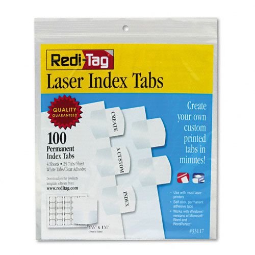 Redi Tag Printable Laser Index Tabs 1 18in White 100pk