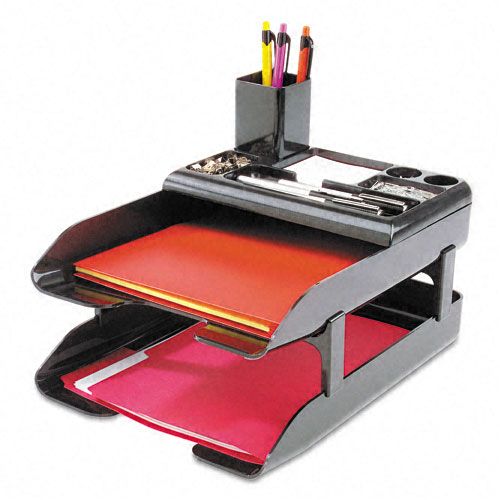 deflect o Corporate Desk Tray Set Plastic Metallic Black