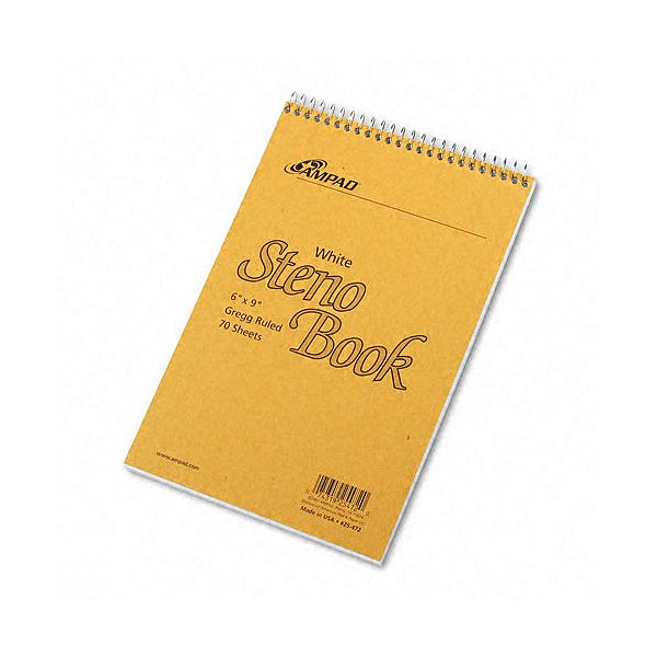 Ampad Spiral Steno Book, Gregg Rule, White, 70 Sheets AMP25472